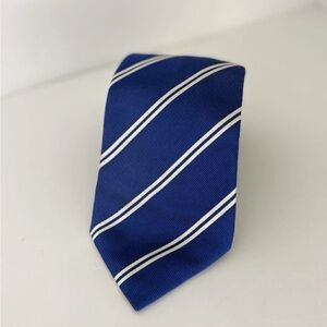 CHARLES TYRWHITT Repp Stripe Navy Royal Blue Silk Tie 3.5” X 58”